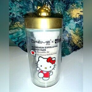 Large Hello Kitty La Crème Cotton Ball Makepad Holder Container Glass NEW Sealed